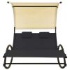 Double Sun Lounger with Canopy Textilene Black and Cream
