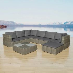 8 Piece Patio Lounge Set with Cushions Poly Rattan Gray