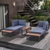 5-Piece Patio Sectional Sofa Set Couch Furniture Aluminum Frame built in table With Cushions and a end table